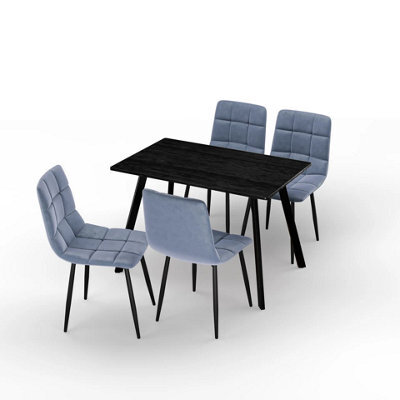 Urbn-Living Urbn Living 110Cm Dining Table & 4 Pcs Velvet Chairs Set Modern Metal Kitchen Furniture Black Wood Table And Madison Blue Chair - image 1