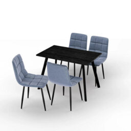 Urbn-Living Urbn Living 110Cm Dining Table & 4 Pcs Velvet Chairs Set Modern Metal Kitchen Furniture Black Wood Table And Madison Blue Chair