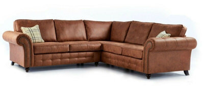 Oakland Suede Leather 2C2 Corner Sofa Tan Brown - image 1