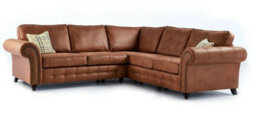 Oakland Suede Leather 2C2 Corner Sofa Tan Brown - thumbnail 1