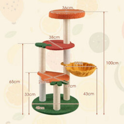 Cute Fruit World Cat Tower Multi-Level Cat Tree W/rotatable Side Basket - thumbnail 2