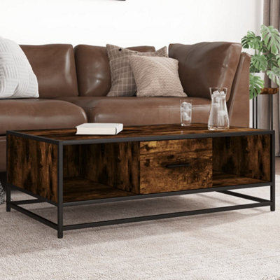 Walplus Coffee Table Smoked Oak 100X57X35 Cm Engineered Wood And Metal - image 1