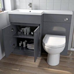 Affine 1100mm Bathroom Vanity Unit Basin Sink Toilet Combined Furniture Left Hand Grey - thumbnail 2