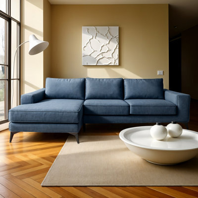 Abakus Direct Venice Corner Sofa In Light Blue Left Facing With Deep Seats And Extra-Wide Padded Arms - image 1