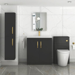 Royal Bathrooms Turin 800mm Floor Standing Vanity Sink Unit Matt Black 2 Door Mid-Edge Basin With Brushed Brass Handles - thumbnail 4