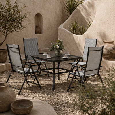 Wyld Haus Malito 5-Piece Bistro Set - Square Table With 4 Folding Mesh Chairs, Grey And Black - image 1