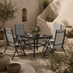 Wyld Haus Malito 5-Piece Bistro Set - Square Table With 4 Folding Mesh Chairs, Grey And Black - thumbnail 1
