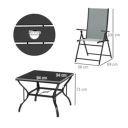 Wyld Haus Malito 5-Piece Bistro Set - Square Table With 4 Folding Mesh Chairs, Grey And Black - thumbnail 3