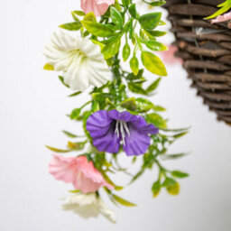 Primrose Pair Of Artificial Petunia Flowers Rattan Hanging Basket Decoration Pink Purple & White 25Cm - thumbnail 5