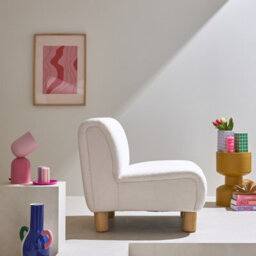 Sweeek - Wooden Armchair With Rounded Legs In Boucle Fabric Angel White 78X90X79 Cm - thumbnail 6