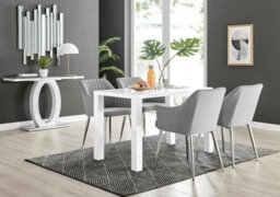 Furniturebox Uk Pivero White High Gloss Dining Table & 4 Grey Calla Silver Leg Velvet Chairs - thumbnail 1