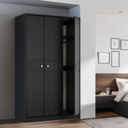 San Jose Ready Assembled Contemporary Matt Black Tall Triple Wardrobe (H)1960mm (W)1108mm (D)530mm - thumbnail 4