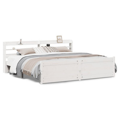 Berkfield Rustic Bed Frame With Headboard Without Mattress White 180X200 Cm Super King