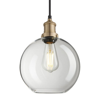 Industville Brooklyn Glass Globe Pendant - 9 Inch, Clear Glass Globe - 9 Inch, Brass Pendant Holder - image 1