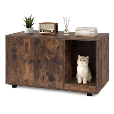 Brown Wooden Cat Litter Box Enclosure 90 X 50 X 50 Cm Hidden Litter Furniture - image 1