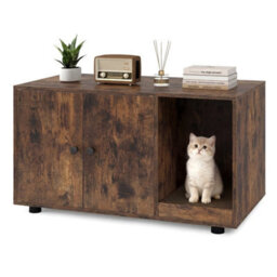 Brown Wooden Cat Litter Box Enclosure 90 X 50 X 50 Cm Hidden Litter Furniture - thumbnail 1