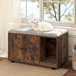 Brown Wooden Cat Litter Box Enclosure 90 X 50 X 50 Cm Hidden Litter Furniture - thumbnail 3