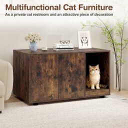 Brown Wooden Cat Litter Box Enclosure 90 X 50 X 50 Cm Hidden Litter Furniture - thumbnail 6