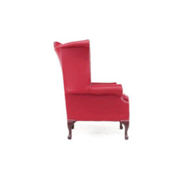 Chesterfield High Back Wing Chair Shelly Velvet Red Real Leather Bespoke In Queen Anne Style - thumbnail 6