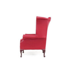 Chesterfield High Back Wing Chair Shelly Velvet Red Real Leather Bespoke In Queen Anne Style - thumbnail 5