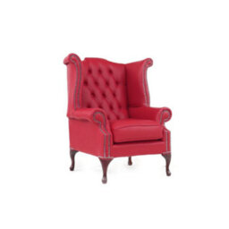 Chesterfield High Back Wing Chair Shelly Velvet Red Real Leather Bespoke In Queen Anne Style - thumbnail 4