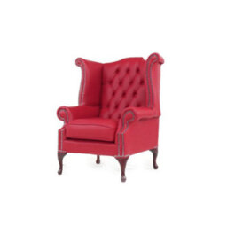 Chesterfield High Back Wing Chair Shelly Velvet Red Real Leather Bespoke In Queen Anne Style - thumbnail 3