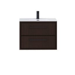 Royal Bathrooms Livora 700mm Walnut Woodgrain Wall Hung Bathroom Vanity Unit 2 Drawer With Ceramic Basin & Matt Black Handle - thumbnail 5