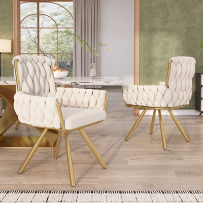 Matteo Set Of 2 Beige Velvet Swivel Dining Chairs With Gold Metal Legs - image 1