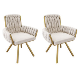 Matteo Set Of 2 Beige Velvet Swivel Dining Chairs With Gold Metal Legs - thumbnail 5