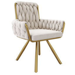 Matteo Set Of 2 Beige Velvet Swivel Dining Chairs With Gold Metal Legs - thumbnail 7