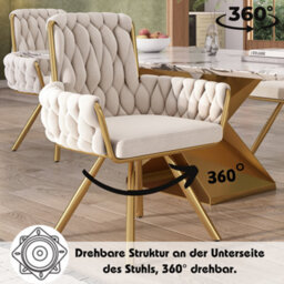 Matteo Set Of 2 Beige Velvet Swivel Dining Chairs With Gold Metal Legs - thumbnail 4