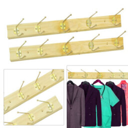 Neel Blue 2Pcs Wooden Coat Rack, Wall Mounted With 5 Double Metal Coat Hooks, 49.5Cm Clothes Hanger - thumbnail 6
