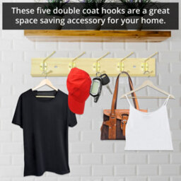 Neel Blue 2Pcs Wooden Coat Rack, Wall Mounted With 5 Double Metal Coat Hooks, 49.5Cm Clothes Hanger - thumbnail 7