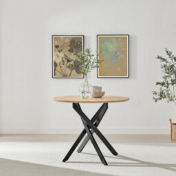 Furniturebox Uk Novara 100Cm Oak Veneer Top Black Leg Round Dining Table & 4 Green Beaumont Chairs - thumbnail 3