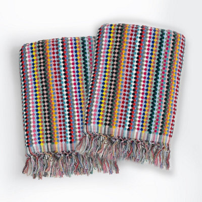 Allure Bath Fashions Multicoloured Recycled Cotton Tasselled Large Bath Sheet Towels - Set Of 2 - image 1