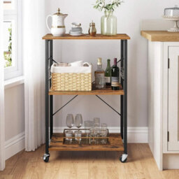 Durable Kitchen Serving Trolley With 3 Shelves & Removable Hooks - Rustic Charm - thumbnail 5
