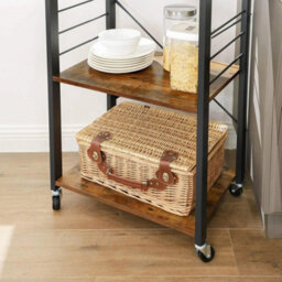Durable Kitchen Serving Trolley With 3 Shelves & Removable Hooks - Rustic Charm - thumbnail 3