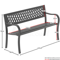 Lassic Garden Vida 3 Seater 125Cm Wide Lattice Style Steel Garden Outdoor Bench - thumbnail 2