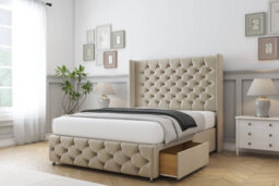 "Sloomy Luthor Almond Coniston Divan Bed Base No Drawers-54"" Wingback Headboard & 12"" Footboard 4'6 Double" - thumbnail 4