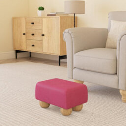 Blossom Pink Natural Wood Bun Feet Faux Leather Small Footstool  Handmade Uk By Footstools Direct