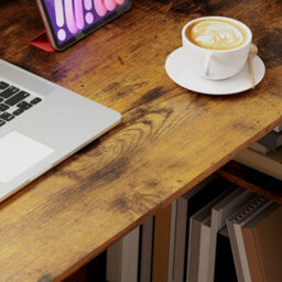 Homcom 120Cm Computer Desk Bookshelf Writing Table 6 Shelves Brown - thumbnail 9