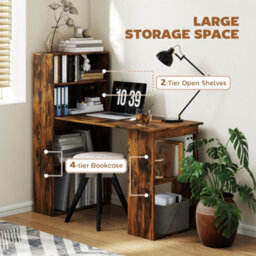 Homcom 120Cm Computer Desk Bookshelf Writing Table 6 Shelves Brown - thumbnail 5