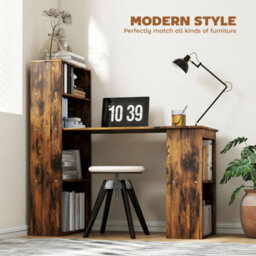 Homcom 120Cm Computer Desk Bookshelf Writing Table 6 Shelves Brown - thumbnail 4