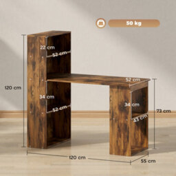 Homcom 120Cm Computer Desk Bookshelf Writing Table 6 Shelves Brown - thumbnail 3