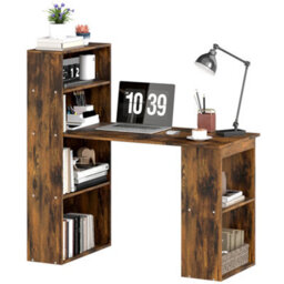 Homcom 120Cm Computer Desk Bookshelf Writing Table 6 Shelves Brown - thumbnail 2