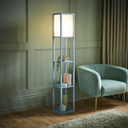 Valuelights Struttura Blue Shelving Unit Floor Lamp With Fabric Shade