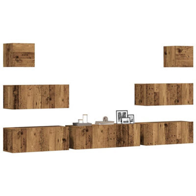 Berkfield 7 Piece Tv Cabinet Set Wall-Mounted Old Wood Engineered Wood - image 1