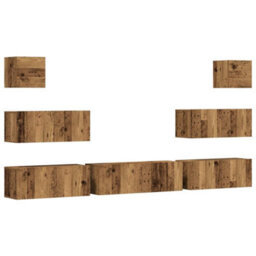 Berkfield 7 Piece Tv Cabinet Set Wall-Mounted Old Wood Engineered Wood - thumbnail 2