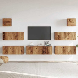 Berkfield 7 Piece Tv Cabinet Set Wall-Mounted Old Wood Engineered Wood - thumbnail 3