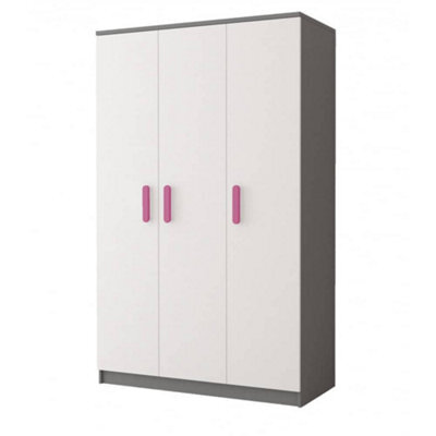 Arte Smyk Ii 19 Grey Carcass White Front Hinged Wardrobe 1200mm H1930mm D500mm With Playful Pink Handles - image 1